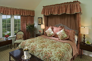 bedroom with floral bedding set HD wallpaper